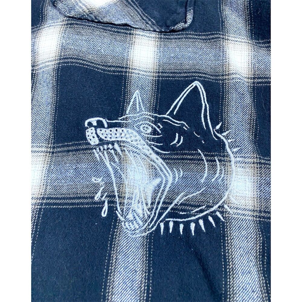 Lurking Class Flannel Shirt Hoodie Mens L Black Plaid Button Up Hooded Dog - Picture 2 of 10